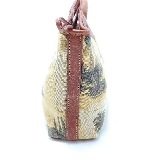 Tommy Bahama Tapestry palm tree printed clutch purse w/leather handles & trim - Picture 3 of 7